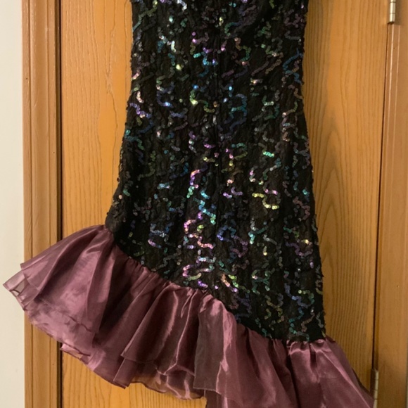 VINTAGE 90s NIGHT MOVES NEW YORK PARTY DRESS STRAPLESS PURPLE & BLACK SEQUINED - Picture 3 of 8